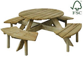 Wooden Picnic Table with Benches round  107x186H70cm